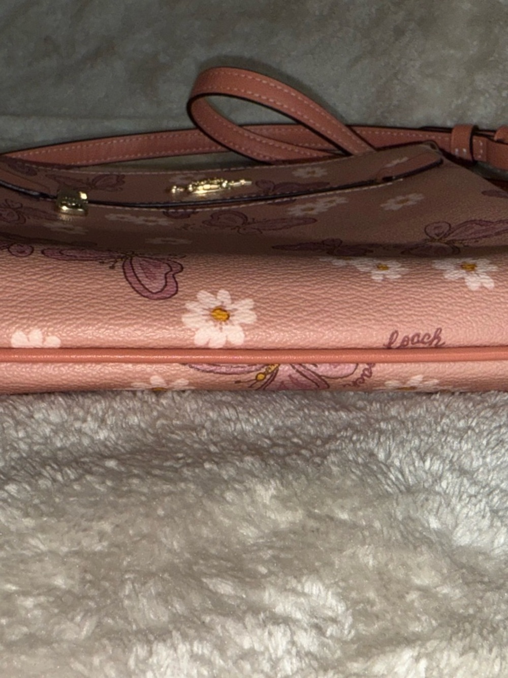 Y2K Coach Pink Mini Rowan File Pink Butterfly Daisy Floral Crossbody Bag Hangtag - Picture 11 of 13